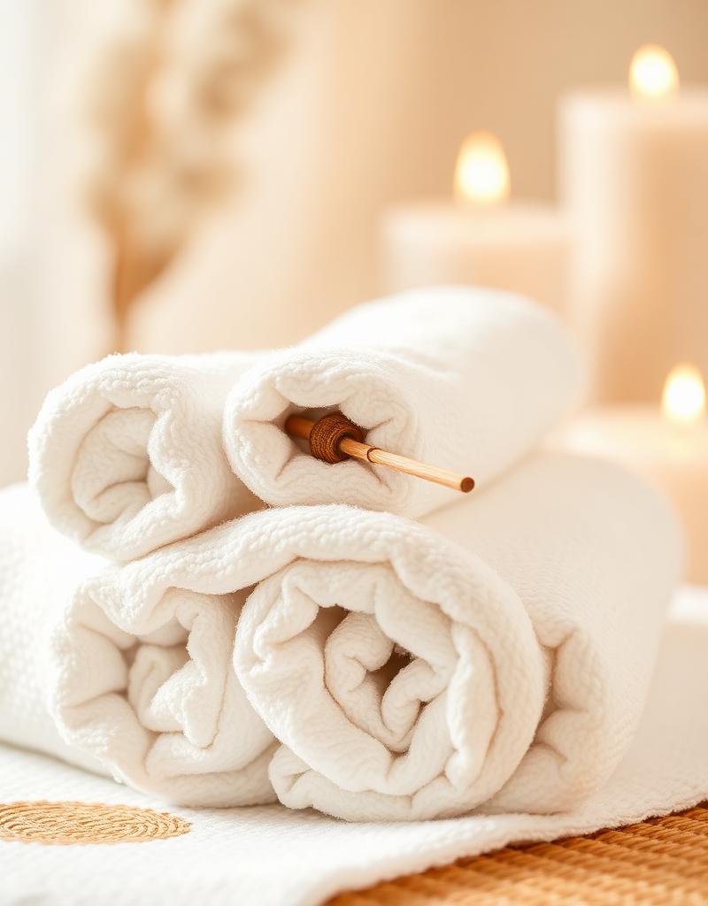 Ręczniki i kadzidełko w studiu masażu 7daro